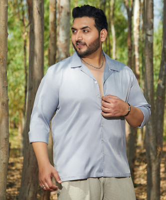 Instafab Plus Men Solid Casual Grey Shirt