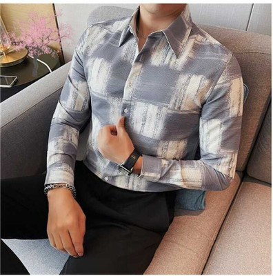 ECLORA Men Printed Casual Grey Shirt