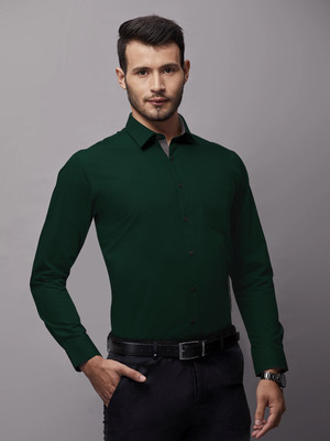 Kuki Men Solid Formal Dark Green Shirt