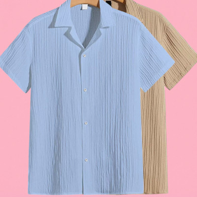 Jenil Fashion Men Self Design Casual Light Blue, Cream Shirt