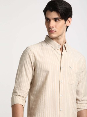 THE BEAR HOUSE Men Striped Casual Beige, White Shirt