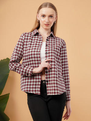 swaggish Women Checkered Casual Red Shirt