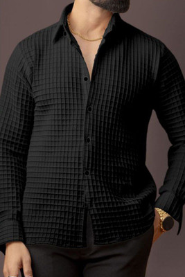 STOVESSY Men Self Design Casual Black Shirt