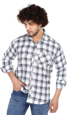 You Make Fashion Men Checkered Casual White Shirt