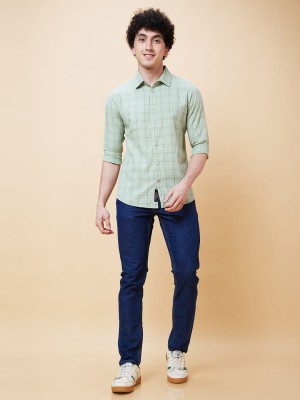 BEING HUMAN Men Solid Casual Dark Blue, Light Green Shirt