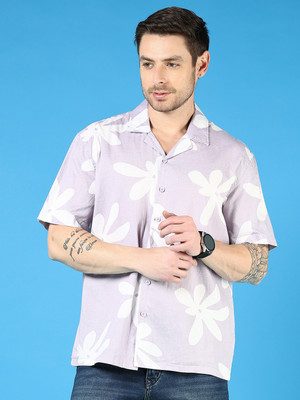 V-MART Men Printed Casual Purple, White Shirt