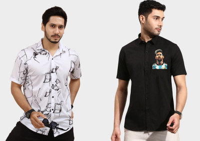 DADA IMPEX Men Printed Casual White Shirt(Pack of 2)