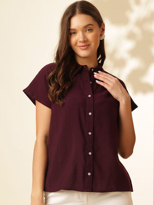 ANOUK Women Solid Casual Maroon Shirt