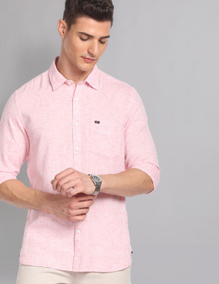 AD by Arvind Men Solid Casual Pink Shirt