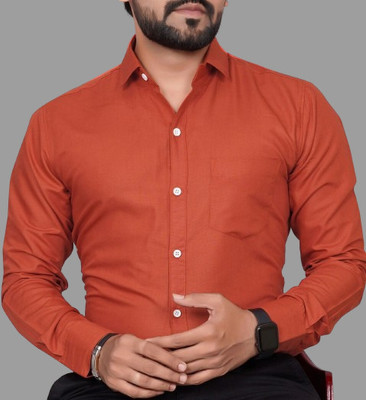 GLOBAL NOMAD Men Solid Casual Orange Shirt
