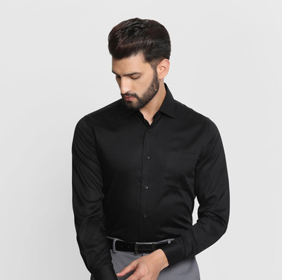 MOONBELL Men Solid Casual Black Shirt