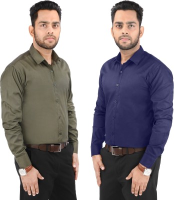 CRAFT HEAVEN Men Solid Casual Green, Dark Blue Shirt(Pack of 2)