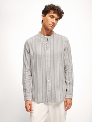 THE BEAR HOUSE Men Striped Casual Grey Shirt