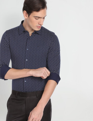 ARROW Men Printed Casual Dark Blue, White Shirt