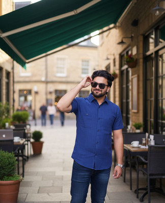 STICHVILLA Men Solid Casual Dark Blue Shirt