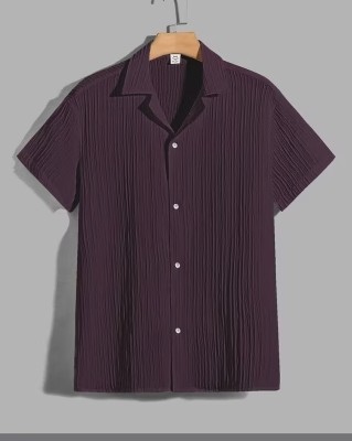 Black Deer Men Self Design Casual Purple Shirt