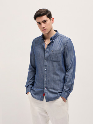 THE BEAR HOUSE Men Striped Casual Blue Shirt