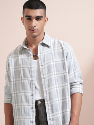 HIGHLANDER Men Checkered Casual Grey Shirt