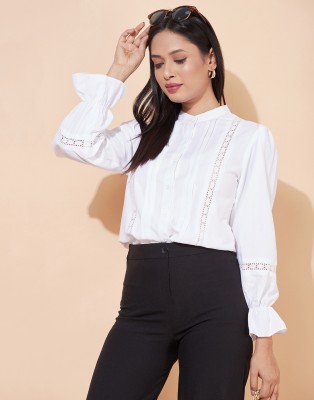 Selvia Women Self Design, Solid Casual White Shirt