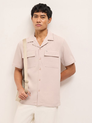 THE BEAR HOUSE Men Self Design Casual Pink Shirt