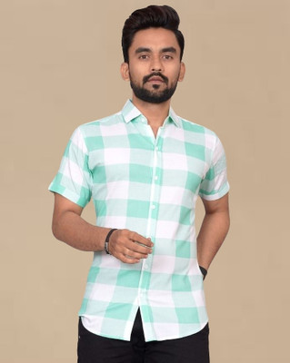METRONAUT Men Checkered Casual Light Green Shirt
