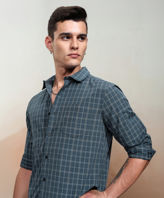 KETCH Men Checkered Casual Blue Shirt