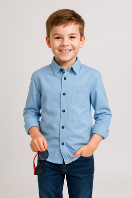 ShopGlobal Boys Solid Casual Light Blue Shirt