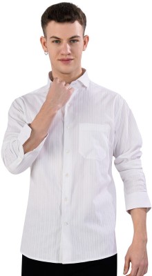 french crown Men Striped Casual White Shirt