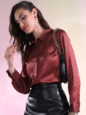 Tokyo Talkies Women Printed Casual Red Shirt
