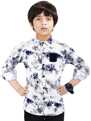 MADE IN THE SHADE Boys Printed Casual White, Blue Shirt