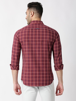 BASICS Men Checkered Casual Red Shirt