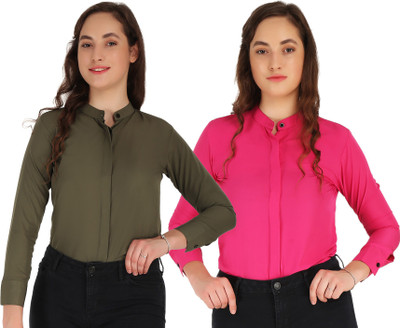 HEAVENS CREATIONS Women Solid Formal Red, Orange Shirt(Pack of 2)