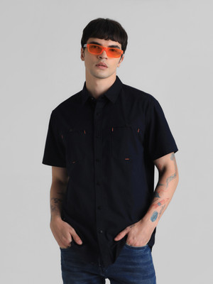 JACK & JONES Men Solid Casual Dark Blue Shirt