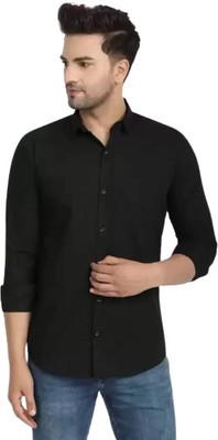Lipsaa Men Solid Casual Black Shirt