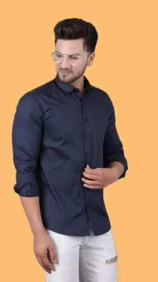 The style grove Men Solid Casual Blue Shirt