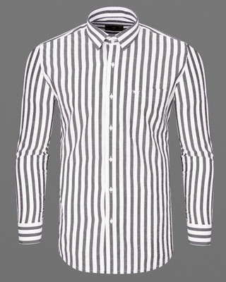 HOC Men Striped Casual Grey, White Shirt