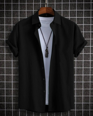 HouseOfCommon Men Solid Casual Black Shirt