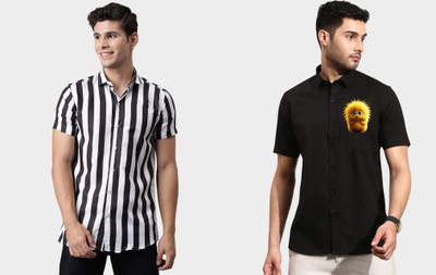 DADA IMPEX Men Striped Casual White Shirt(Pack of 2)