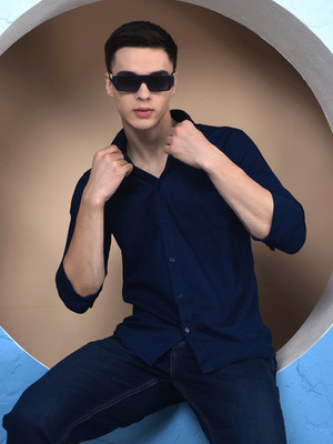 CRIMSOUNE CLUB Men Solid Casual Blue Shirt