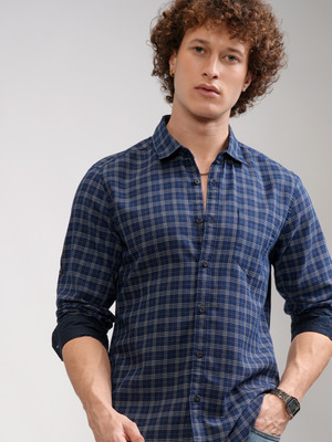 HIGHLANDER Men Checkered Casual Blue Shirt