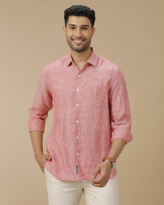 Linen Club Men Washed Casual Red Shirt