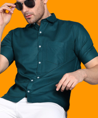 MILDIN Men Solid Casual Dark Blue Shirt