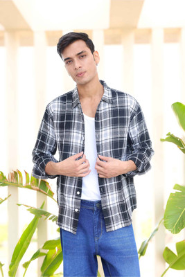 COITONIC Men Checkered Casual Black, White, Grey Shirt