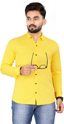 PEARL OCEAN Men Solid Casual Yellow Shirt
