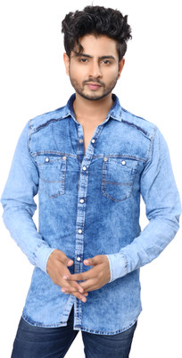 DRESSED UP DIVAS Men Printed Casual Light Blue Shirt