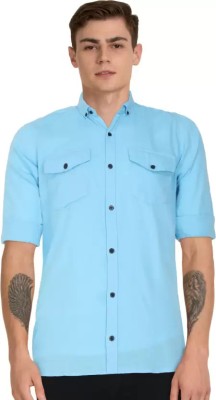 TorontoCN Men Solid Casual Light Blue Shirt