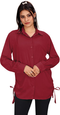 Lolis Women Solid Party Maroon Shirt