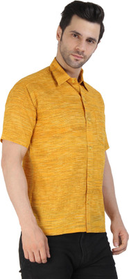 Krishiv Men Self Design Casual Yellow Shirt