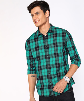 Spykar Men Checkered Casual Green Shirt