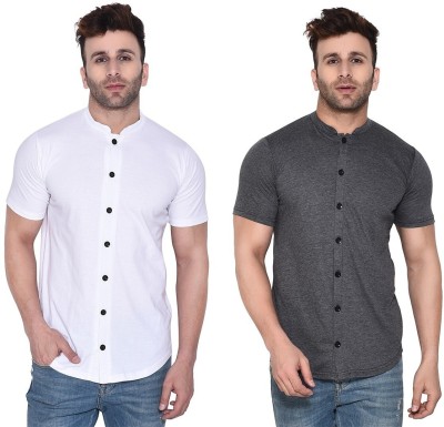 GEUM Men Solid Casual White, Grey Shirt(Pack of 2)